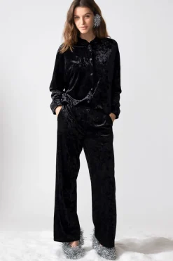 ETAM Partes De Arriba De Pijama|Los Pijamas Más Responsables|Camiseta de pijama de terciopelo NEGRO