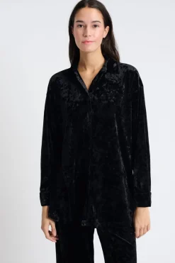 ETAM Partes De Arriba De Pijama|Los Pijamas Más Responsables|Camiseta de pijama de terciopelo NEGRO