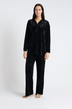 ETAM Partes De Arriba De Pijama|Los Pijamas Más Responsables|Camiseta de pijama de terciopelo NEGRO