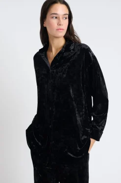 ETAM Partes De Arriba De Pijama|Los Pijamas Más Responsables|Camiseta de pijama de terciopelo NEGRO