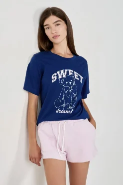 ETAM Partes De Arriba De Pijama|Los Pijamas Más Responsables|Camiseta de pijama estampada AZUL MARINO