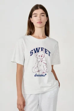 ETAM Partes De Arriba De Pijama|Los Pijamas Más Responsables|Camiseta de pijama estampada GRIS CLARO