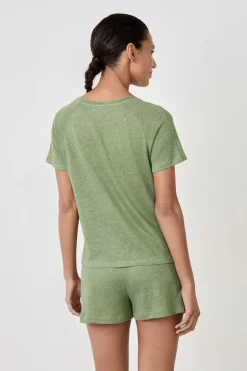 ETAM Partes De Arriba De Pijama|Los Pijamas Más Responsables|Camiseta de pijama manga corta 100% lino VERDE