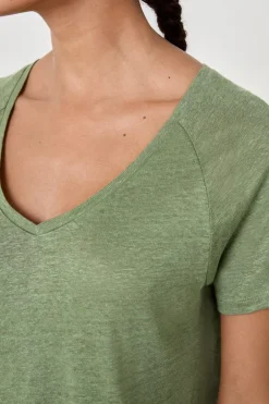 ETAM Partes De Arriba De Pijama|Los Pijamas Más Responsables|Camiseta de pijama manga corta 100% lino VERDE