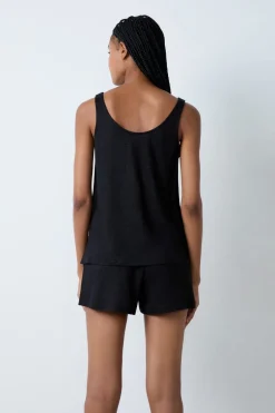 ETAM Pijamas Esenciales|Partes De Arriba De Pijama|Camiseta de tirantes 100% lino NEGRO