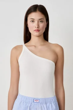 ETAM Partes De Arriba De Pijama|Los Pijamas Más Responsables|Camiseta de tirantes asimétrica de algodón BLANCO