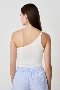 ETAM Partes De Arriba De Pijama|Los Pijamas Más Responsables|Camiseta de tirantes asimétrica de algodón BLANCO