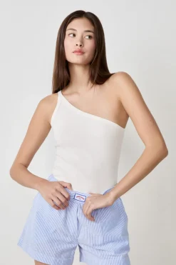 ETAM Partes De Arriba De Pijama|Los Pijamas Más Responsables|Camiseta de tirantes asimétrica de algodón BLANCO