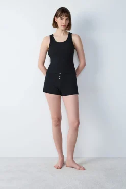 ETAM Partes De Arriba De Pijama|Los Pijamas Más Responsables|Camiseta de tirantes canalé NEGRO