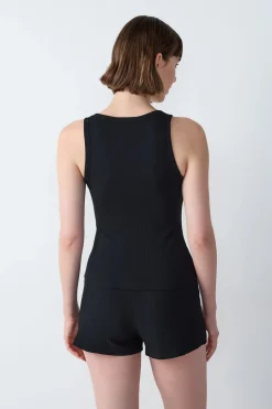 ETAM Partes De Arriba De Pijama|Los Pijamas Más Responsables|Camiseta de tirantes canalé NEGRO