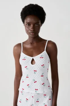 ETAM Partes De Arriba De Pijama|Los Pijamas Más Responsables|Camiseta de tirantes de algodón con estampado de cerezas BLANCO