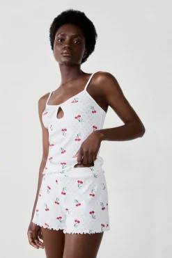 ETAM Partes De Arriba De Pijama|Los Pijamas Más Responsables|Camiseta de tirantes de algodón con estampado de cerezas BLANCO