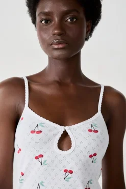 ETAM Partes De Arriba De Pijama|Los Pijamas Más Responsables|Camiseta de tirantes de algodón con estampado de cerezas BLANCO