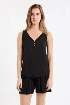 ETAM Pijamas Esenciales|Partes De Arriba De Pijama|Camiseta de tirantes lisa NEGRO