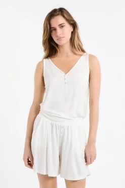 ETAM Pijamas Esenciales|Partes De Arriba De Pijama|Camiseta de tirantes lisa BLANCO CRUDO