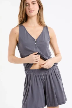 ETAM Pijamas Esenciales|Partes De Arriba De Pijama|Camiseta de tirantes lisa ANTRACITA