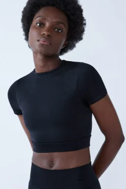 ETAM Tops Deporte|Braguitas Deportivas|Camiseta deportiva de manga corta 2 en 1 NEGRO