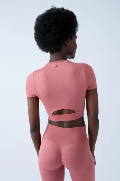 ETAM Tops Deporte|Braguitas Deportivas|Camiseta deportiva de manga corta 2 en 1 ROSA EMPOLVADO