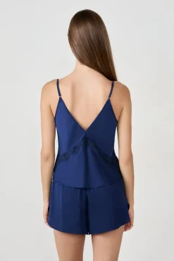 ETAM Partes De Arriba De Pijama|Los Pijamas Más Responsables|Camiseta interior con tirantes finos de satén AZUL MARINO