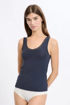 ETAM Colección Térmica|Pijamas Esenciales|Camiseta interior de tejido térmico AZUL NOCHE