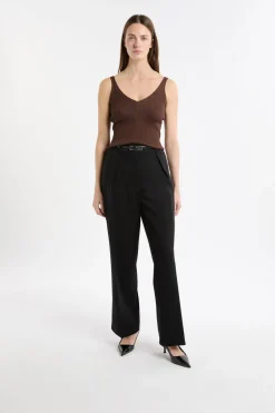 ETAM Cuello En V|Tops Sin Mangas|Camiseta sin mangas acanalada brillante MARR&Oacute;N