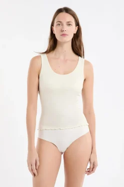 ETAM Cuello Redondo|Tops Sin Mangas|Camiseta sin mangas con sujetador integrado crudo