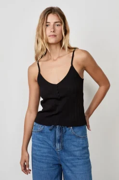 ETAM Cuello En V|Tops Sin Mangas|Camiseta sin mangas de algodón con tirantes finos NEGRO