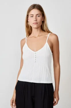 ETAM Cuello En V|Tops Sin Mangas|Camiseta sin mangas de algodón con tirantes finos BLANCO