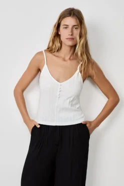 ETAM Cuello En V|Tops Sin Mangas|Camiseta sin mangas de algodón con tirantes finos BLANCO