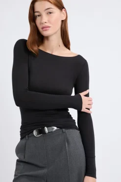 ETAM Manga Larga|Colección Térmica|Camiseta térmica con cuello barco NEGRO