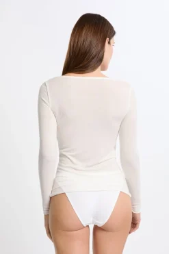 ETAM Colección Térmica|Pijamas Esenciales|Camiseta térmica con cuello en V y cashmere CRUDO