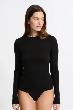 ETAM Colección Térmica|Pijamas Esenciales|Camiseta térmica de cuello redondo con lana NEGRO
