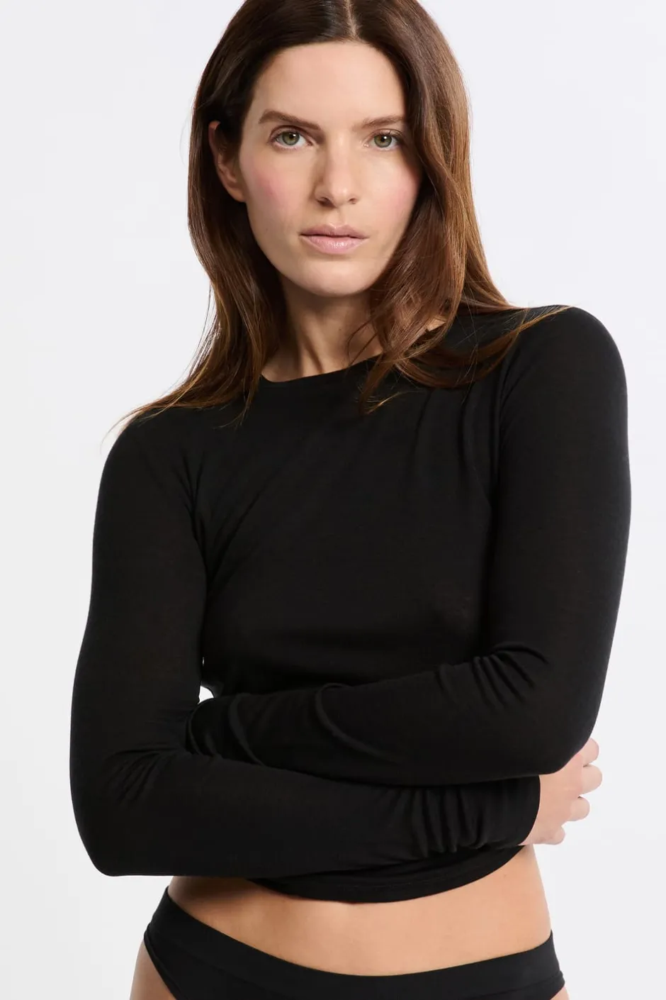 ETAM Colección Térmica|Pijamas Esenciales|Camiseta térmica de cuello redondo con lana NEGRO