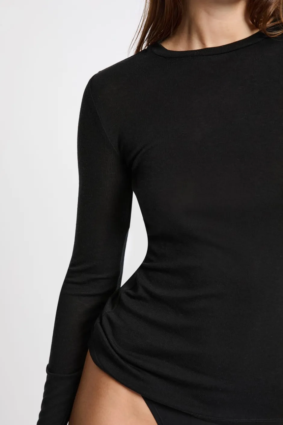 ETAM Colección Térmica|Pijamas Esenciales|Camiseta térmica de cuello redondo con lana NEGRO