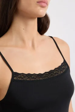 ETAM Los Pijamas Más Responsables|Pijamas Esenciales|Camisón con detalles de encaje NEGRO