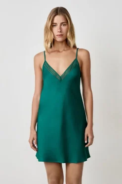 ETAM Camisones De Tirantes|Camisón corto de satén VERDE OSCURO