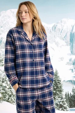 ETAM Los Pijamas Más Responsables|Partes De Arriba De Pijama|Camisón de algodón a cuadros marino