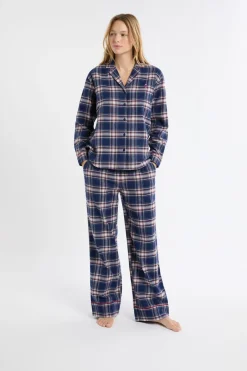 ETAM Los Pijamas Más Responsables|Partes De Arriba De Pijama|Camisón de algodón a cuadros marino