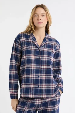 ETAM Los Pijamas Más Responsables|Partes De Arriba De Pijama|Camisón de algodón a cuadros marino