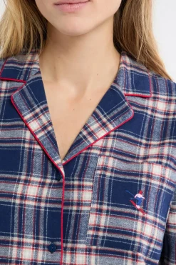 ETAM Los Pijamas Más Responsables|Camisones Con Manga|Camisón de algodón a cuadros marino