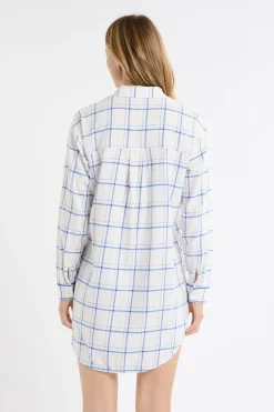 ETAM Los Pijamas Más Responsables|Camisones Con Manga|Camisón de algodón a cuadros AZUL