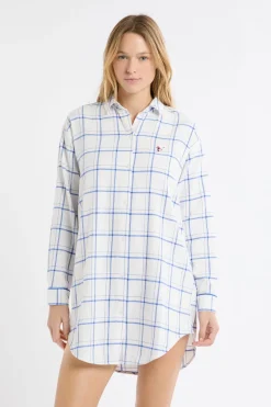 ETAM Los Pijamas Más Responsables|Camisones Con Manga|Camisón de algodón a cuadros AZUL