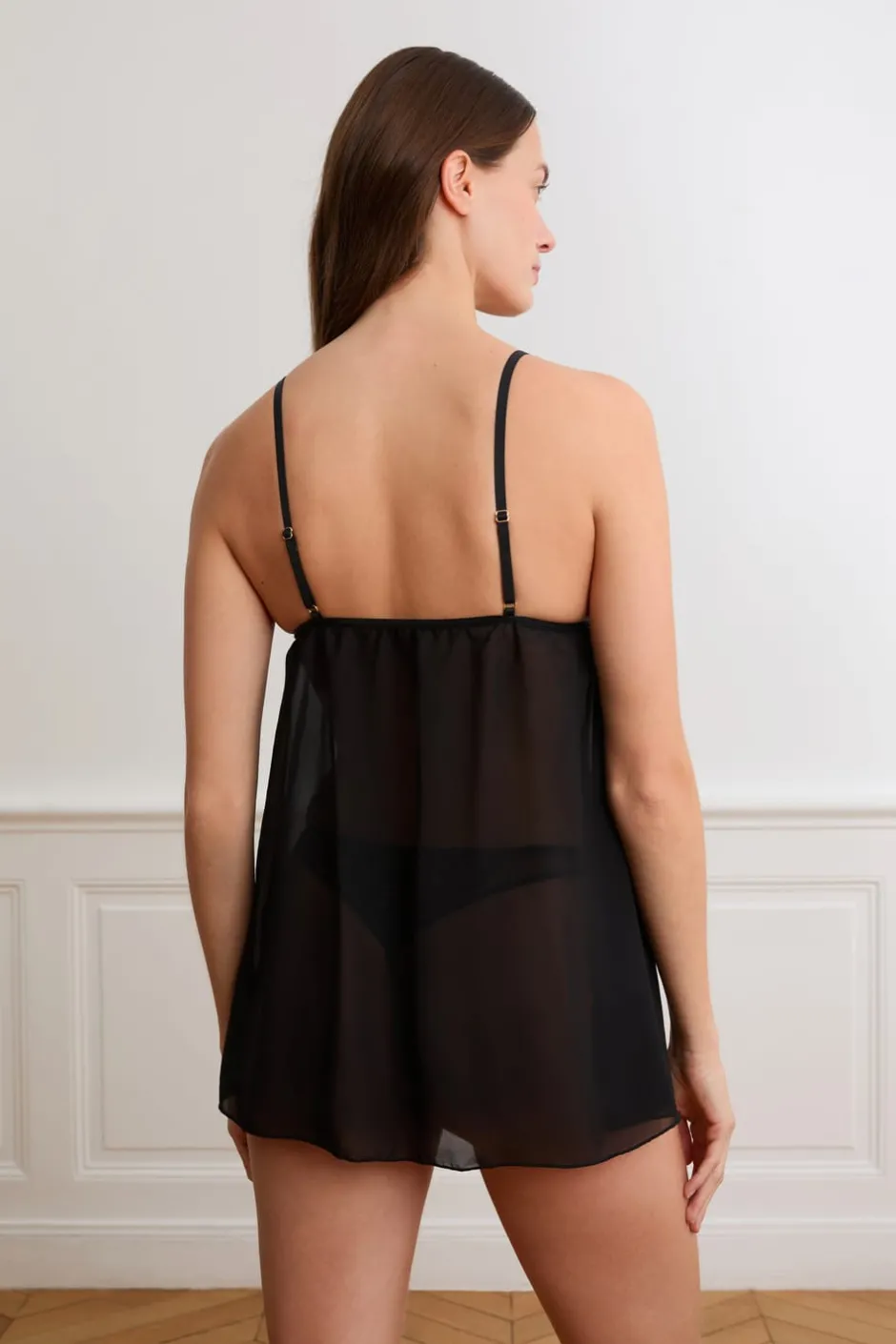 ETAM Pijamas Sexy|Camisones De Tirantes|Camisón de encaje con volantes NEGRO