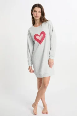 ETAM Los Pijamas Más Responsables|Camisones Con Manga|Camisón de manga larga de algodón GRIS