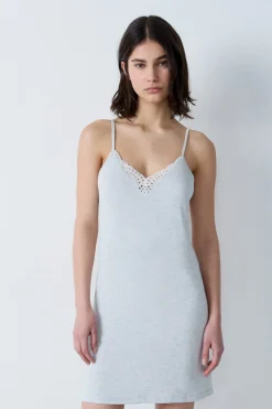 ETAM Camisones De Tirantes|Los Pijamas Más Responsables|Camisón de modal con escote de encaje C.GRIS CLARO