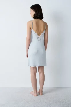 ETAM Camisones De Tirantes|Los Pijamas Más Responsables|Camisón de modal con escote de encaje C.GRIS CLARO