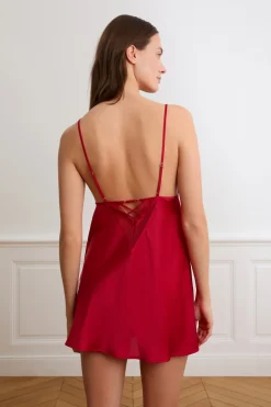 ETAM Los Pijamas Más Responsables|Pijamas Sexy|Camisón de satén con detalles de encaje ROJO