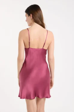 ETAM Pijamas De Seda|Camisones De Tirantes|Camisón de seda con detalles de encaje rosa nude