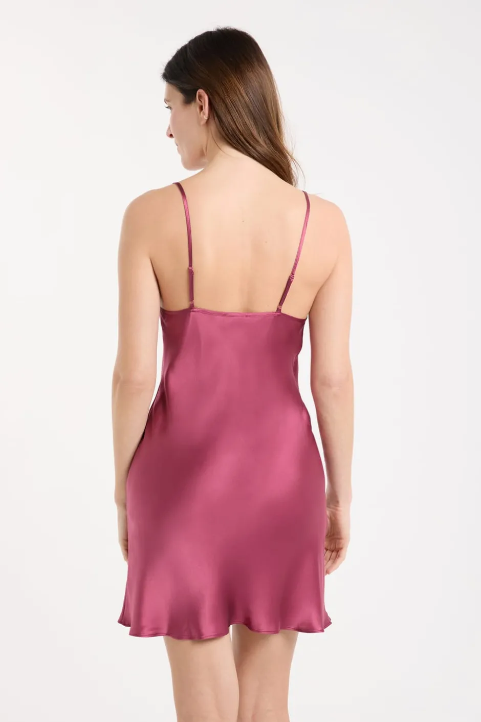 ETAM Pijamas De Seda|Camisones De Tirantes|Camisón de seda con detalles de encaje rosa nude