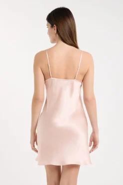 ETAM Pijamas Para Novias|Pijamas De Seda|Camisón de seda con detalles de encaje VAINILLA